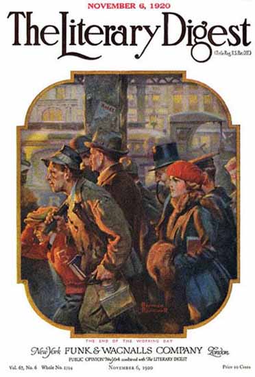 Roaring 1920s The Literary Digest End of Working 1920 Norman Rockwell | Roaring 1920s Ad Art and Magazine Cover Art