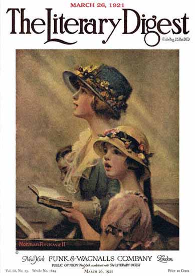 Roaring 1920s The Literary Digest Singing Church 1921 Norman Rockwell | Roaring 1920s Ad Art and Magazine Cover Art