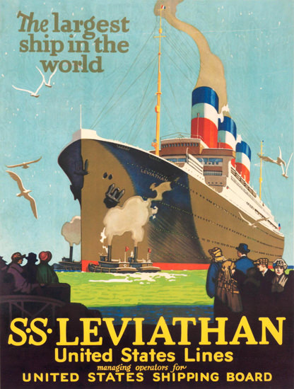 Roaring 1920s United States Lines Leviathan Largest Ship 1925 | Roaring 1920s Ad Art and Magazine Cover Art