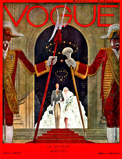 Roaring 1920s Vogue Cover Copyright 1929 France Le Voyage Mariees | Roaring 1920s Ad Art and Magazine Cover Art