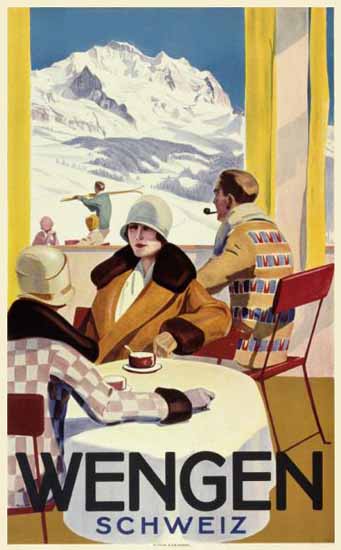 Roaring 1920s Wengen Schweiz Swiss Alps Switzerland 1925 | Roaring 1920s Ad Art and Magazine Cover Art