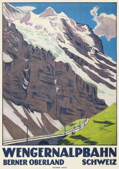 Roaring 1920s Wengernalpbahn Berner Oberland Switzerland 1924 | Roaring 1920s Ad Art and Magazine Cover Art