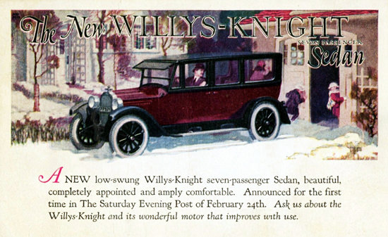 Roaring 1920s Willys Knight Seven P Sedan 1923 Toledo | Roaring 1920s Ad Art and Magazine Cover Art