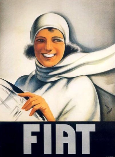 Roaring Twenties 1920s Fiat Girl 1928 Mario Gros | Roaring 1920s Ad Art and Magazine Cover Art