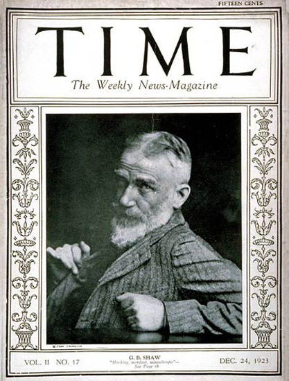 Roaring Twenties 1923-12 George Bernard Shaw CopyR Time Magazine | Roaring 1920s Ad Art and Magazine Cover Art