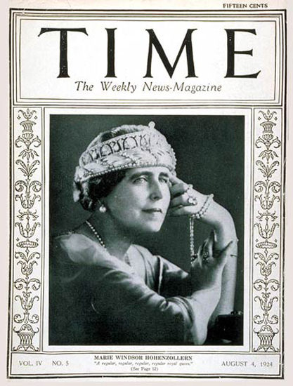 Roaring Twenties 1924-08 Queen Marie Copyright Time Magazine | Roaring 1920s Ad Art and Magazine Cover Art