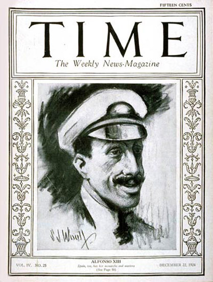 Roaring Twenties 1924-12 King Alfonso XIII Copyright Time Magazine | Roaring 1920s Ad Art and Magazine Cover Art