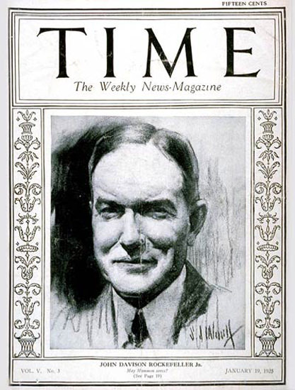 Roaring Twenties 1925-01 John D Rockefeller Jr Copyright Time Magazine | Roaring 1920s Ad Art and Magazine Cover Art