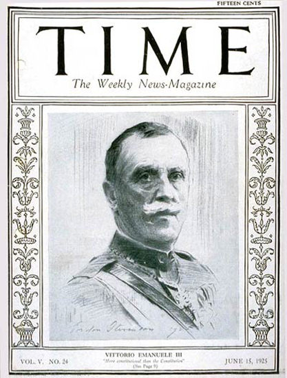 Roaring Twenties 1925-06 King Vittorio Copyright Time Magazine | Roaring 1920s Ad Art and Magazine Cover Art