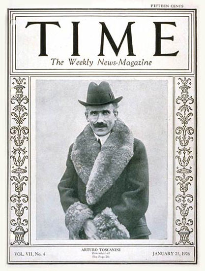 Roaring Twenties 1926-01 Arturo Toscanini Copyright Time Magazine | Roaring 1920s Ad Art and Magazine Cover Art