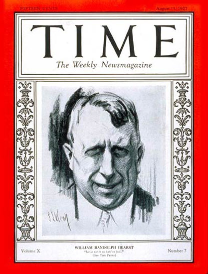 Roaring Twenties 1927-08 William Randolph Hearst CopyR Time Cover | Roaring 1920s Ad Art and Magazine Cover Art