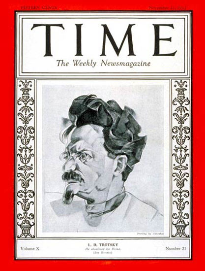 Roaring Twenties 1927-11 Leon D Trotsky Copyright Time Magazine | Roaring 1920s Ad Art and Magazine Cover Art