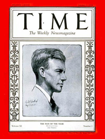 Roaring Twenties 1928-01 Charles Lindbergh Copyright Time Magazine | Roaring 1920s Ad Art and Magazine Cover Art