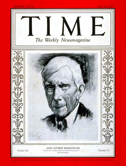 Roaring Twenties 1928-05 John D Rockefeller Copyright Time Magazine | Roaring 1920s Ad Art and Magazine Cover Art