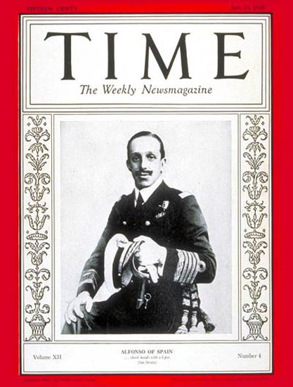 Roaring Twenties 1928-07 King Alfonso XIII Copyright Time Magazine | Roaring 1920s Ad Art and Magazine Cover Art