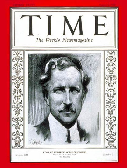 Roaring Twenties 1928-08 King Albert I Copyright Time Magazine | Roaring 1920s Ad Art and Magazine Cover Art