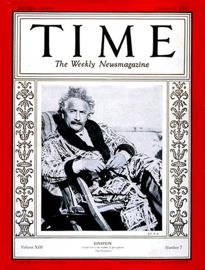 Roaring Twenties 1929-02 Albert Einstein Copyright Time Magazine | Roaring 1920s Ad Art and Magazine Cover Art