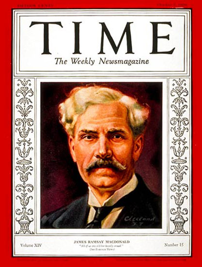 Roaring Twenties 1929-10 Ramsay MacDonald Copyright Time Magazine | Roaring 1920s Ad Art and Magazine Cover Art