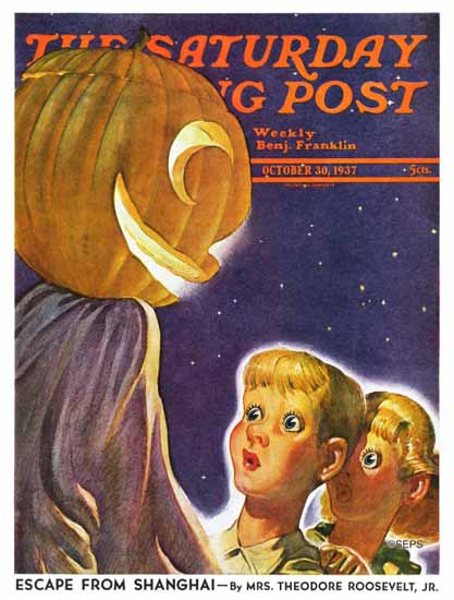 Robert B Velie Saturday Evening Post Trick or Treaters 1937_10_30 | The Saturday Evening Post Graphic Art Covers 1931-1969