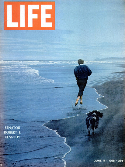 Robert F Kennedy and Dog at Beach 14 Jun 1968 Copyright Life Magazine | Life Magazine Color Photo Covers 1937-1970