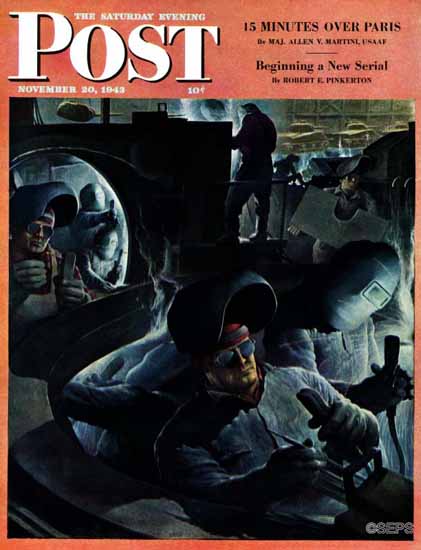 Robert Riggs Saturday Evening Post Tank Factory 1943_11_20 | The Saturday Evening Post Graphic Art Covers 1931-1969