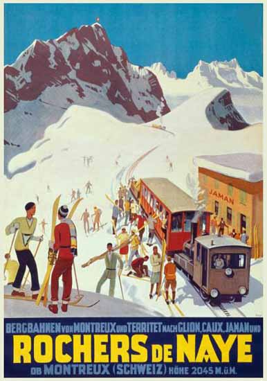 Rochers de Naye sur Montreux Jaman Switzerland 1924 | Vintage Travel Posters 1891-1970