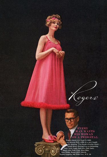 Rogers Lingerie On A Pedestal Red Chemise | Sex Appeal Vintage Ads and Covers 1891-1970