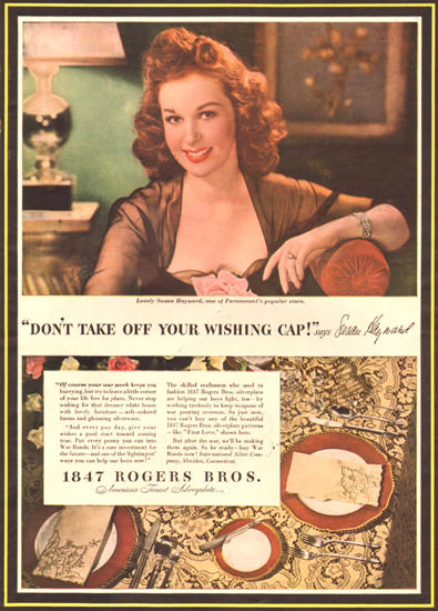 Rogers Silverplate Susan Hayward 1943 | Sex Appeal Vintage Ads and Covers 1891-1970