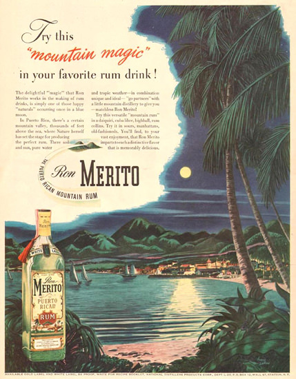 Ron Merito Puerto Rican Mountain Rum 1945 | Vintage Ad and Cover Art 1891-1970