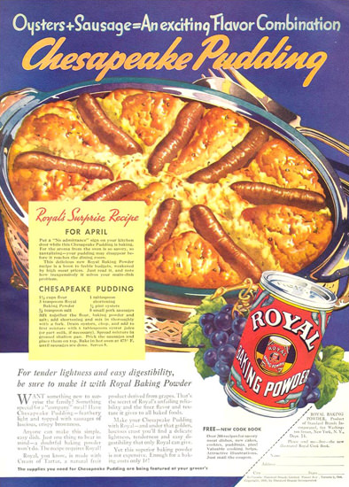 Royal Baking Powder Chesapeake Pudding 1936 | Vintage Ad and Cover Art 1891-1970