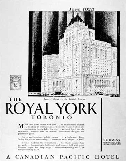 Royal York Toronto 1929 Canadian Pacific Hotel | Vintage Travel Posters 1891-1970