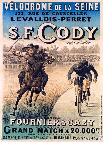 S F Cody Vs Tandem Fournier Gaby Velodrome | Vintage Ad and Cover Art 1891-1970