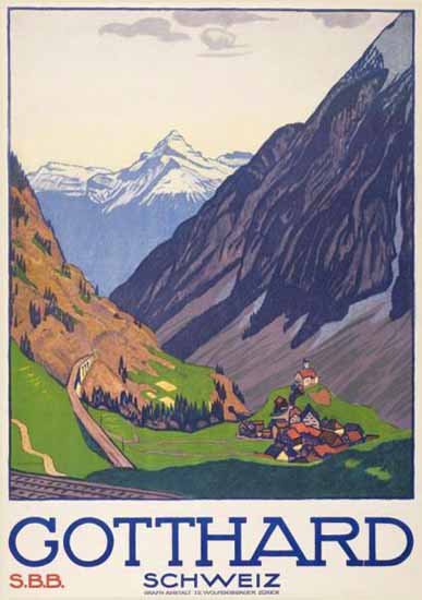 SBB Gotthard Schweiz Swiss Alps Switzerland 1914 | Vintage Travel Posters 1891-1970