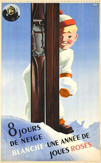 SNCF 8 Jours De Neige Joues Roses 1938 | Vintage Travel Posters 1891-1970