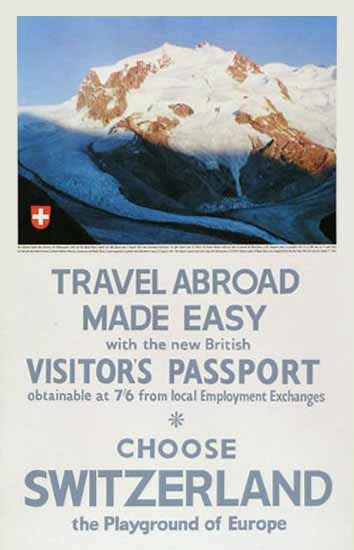 SVZ British Visitors Passport Switzerland Playground 1955 | Vintage Travel Posters 1891-1970