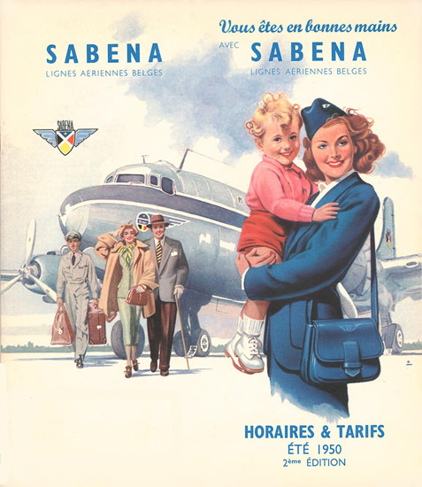 Sabena Lignes Aeriennes Belges 1950 Hands | Vintage Travel Posters 1891-1970