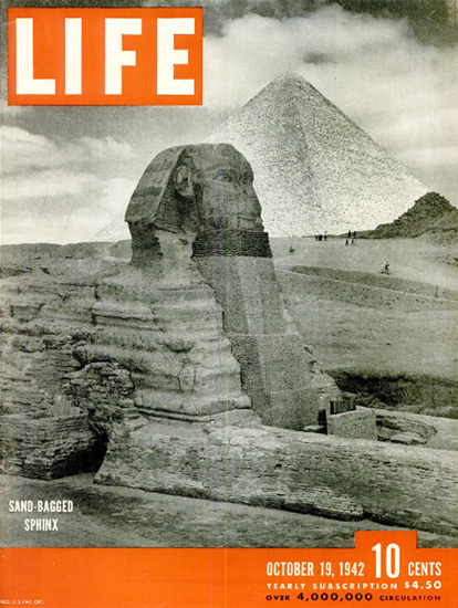 Sand-Bagged Sphinx 19 Oct 1942 Copyright Life Magazine | Life Magazine BW Photo Covers 1936-1970