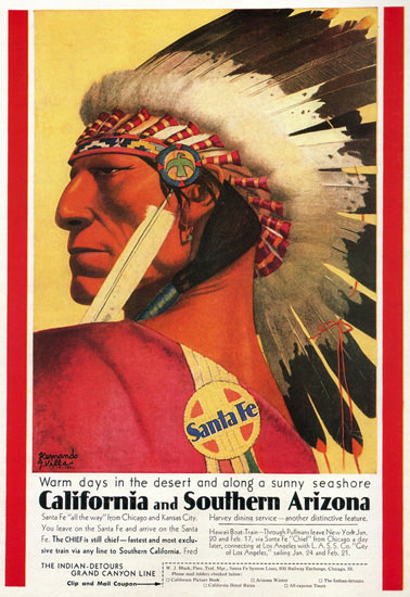 Santa Fe Chief California Southern Arizona 1930 | Sex Appeal Vintage Ads and Covers 1891-1970