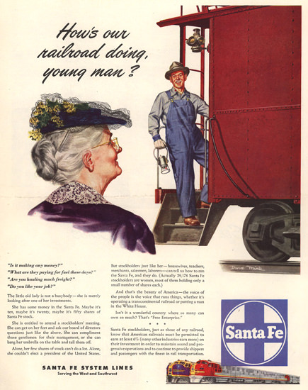 Santa Fe Hows Railroad Doing Young Man 1948 | Vintage Travel Posters 1891-1970