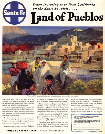 Santa Fe Land Of Pueblos 1947 | Vintage Travel Posters 1891-1970