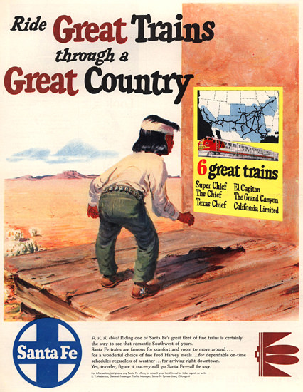 Santa Fe Ride Great Trains Great Country 1950 | Vintage Travel Posters 1891-1970