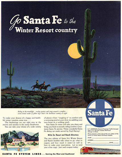 Santa Fe To The Winter Resort Country 1948 | Vintage Travel Posters 1891-1970