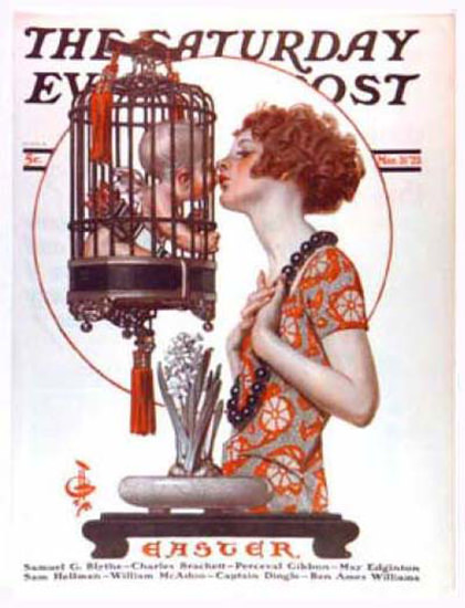 Saturday Evening Post Copyright 1923 Girl Kissing Cupid | Sex Appeal Vintage Ads and Covers 1891-1970