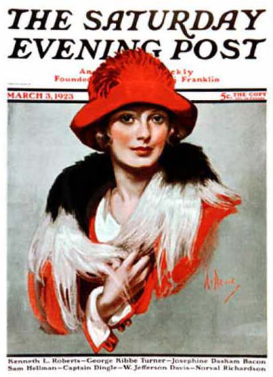 Saturday Evening Post Copyright 1923 Lady With Red Hat | Sex Appeal Vintage Ads and Covers 1891-1970