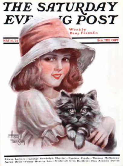 Saturday Evening Post Copyright 1924 The Girl With Cat | Vintage Ad and Cover Art 1891-1970