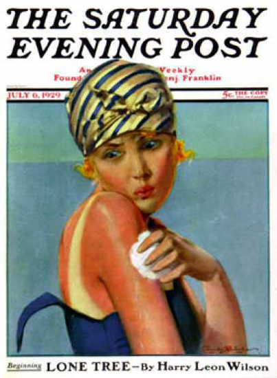 Saturday Evening Post Copyright 1929 Girl With Sunburn | Sex Appeal Vintage Ads and Covers 1891-1970