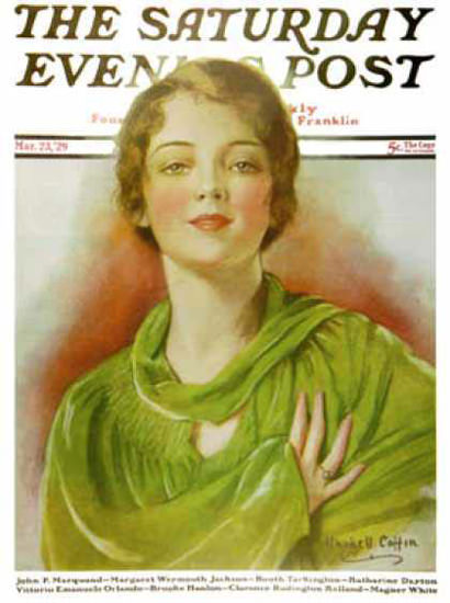 Saturday Evening Post Copyright 1929 Lady In Green | Sex Appeal Vintage Ads and Covers 1891-1970