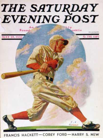 Saturday Evening Post Copyright 1932 Baseball Batter | Vintage Ad and Cover Art 1891-1970