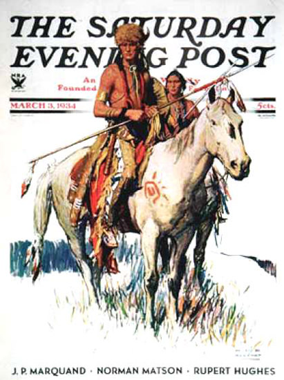 Saturday Evening Post Copyright 1934 Plains Indians | Vintage Ad and Cover Art 1891-1970