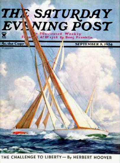 Saturday Evening Post Copyright 1934 Sailboat Regatta | Vintage Ad and Cover Art 1891-1970